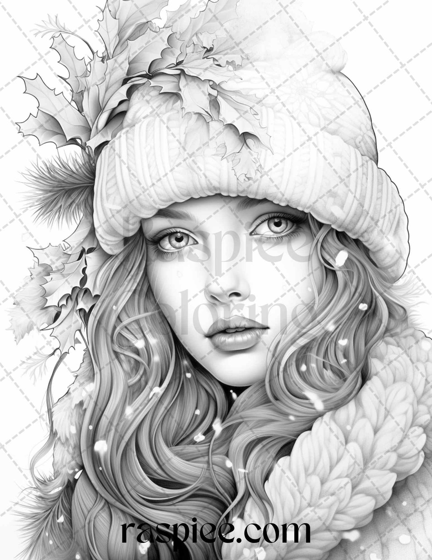 60 Beautiful Winter Girls Grayscale Coloring Pages Printable for Adults, PDF File Instant Download
