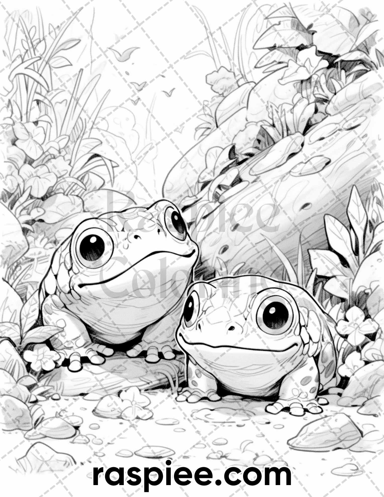 50 The Frog Kingdom Grayscale Coloring Pages for Adults, Printable PDF Instant Download