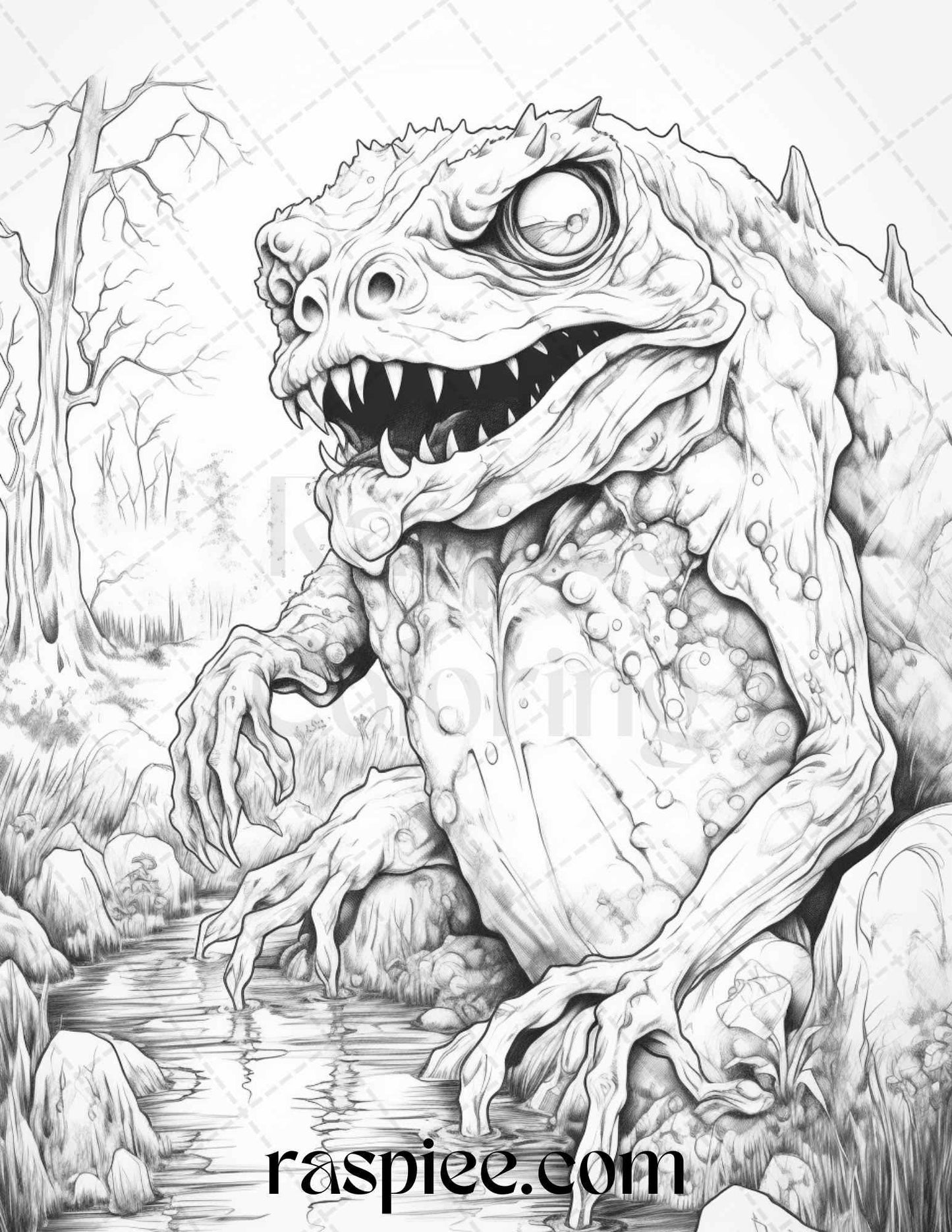 66 Horror Zombie Animals Grayscale Coloring Pages Printable for Adults, PDF File Instant Download