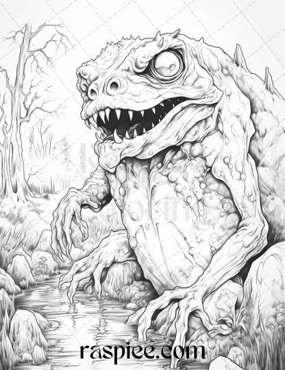 66 Horror Zombie Animals Grayscale Coloring Pages Printable for Adults, PDF File Instant Download
