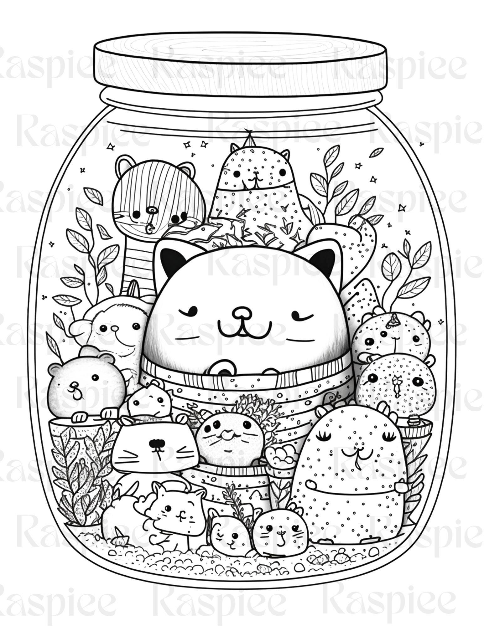 100 Animal in Jar Coloring Pages, Printable Coloring Pages for Kids and Adults, Printable PDF File Instant Download