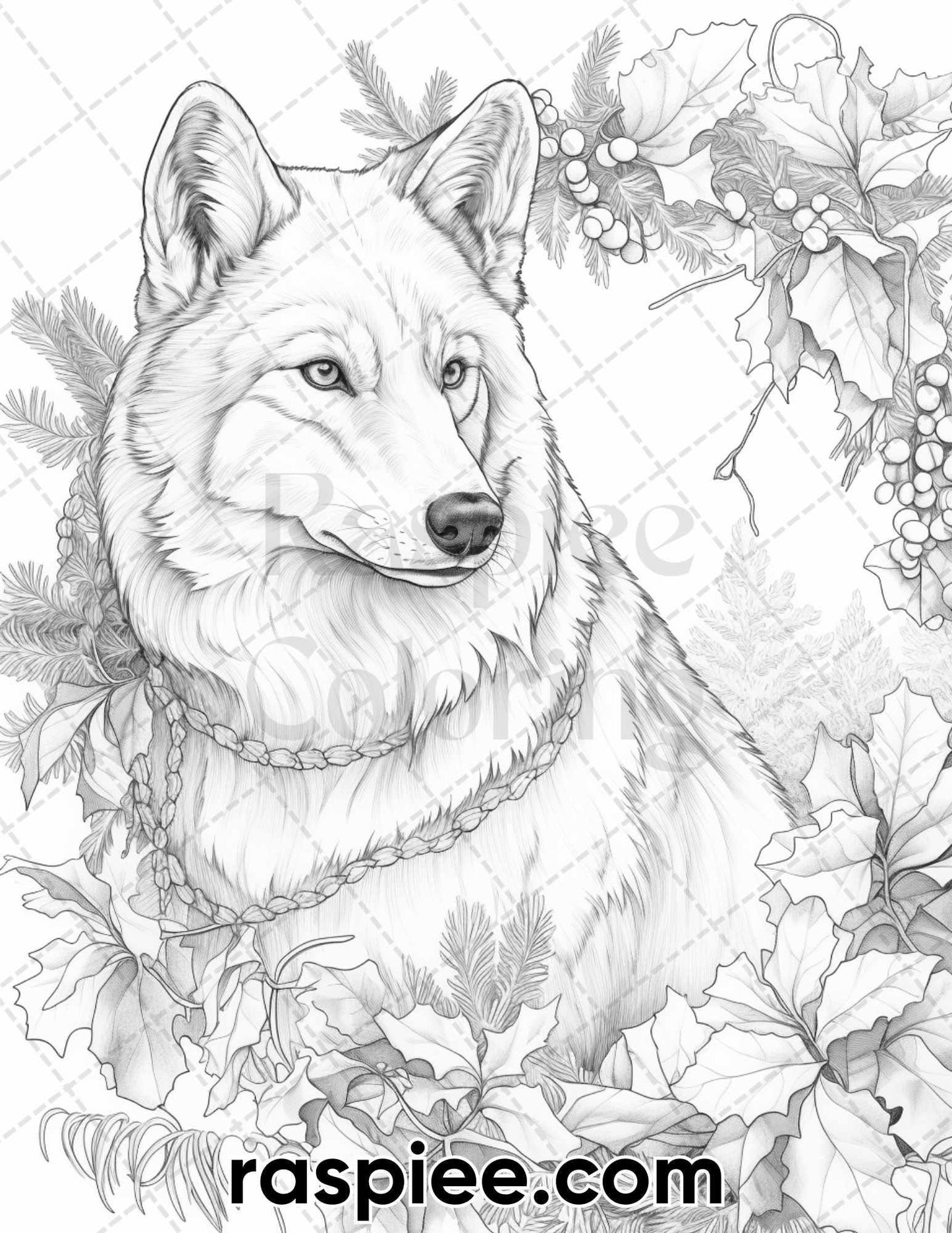 50 Winter Wolf Grayscale Coloring Pages for Adults, Printable PDF Instant Download
