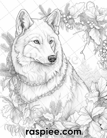 50 Winter Wolf Grayscale Coloring Pages for Adults, Printable PDF Instant Download
