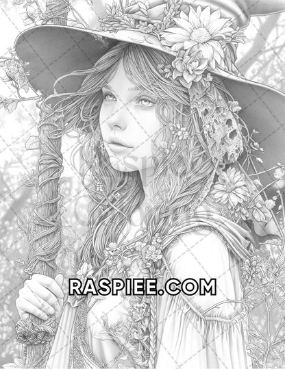 60 Fantasy Beauties Grayscale Adult Coloring Pages Printable PDF Instant Download