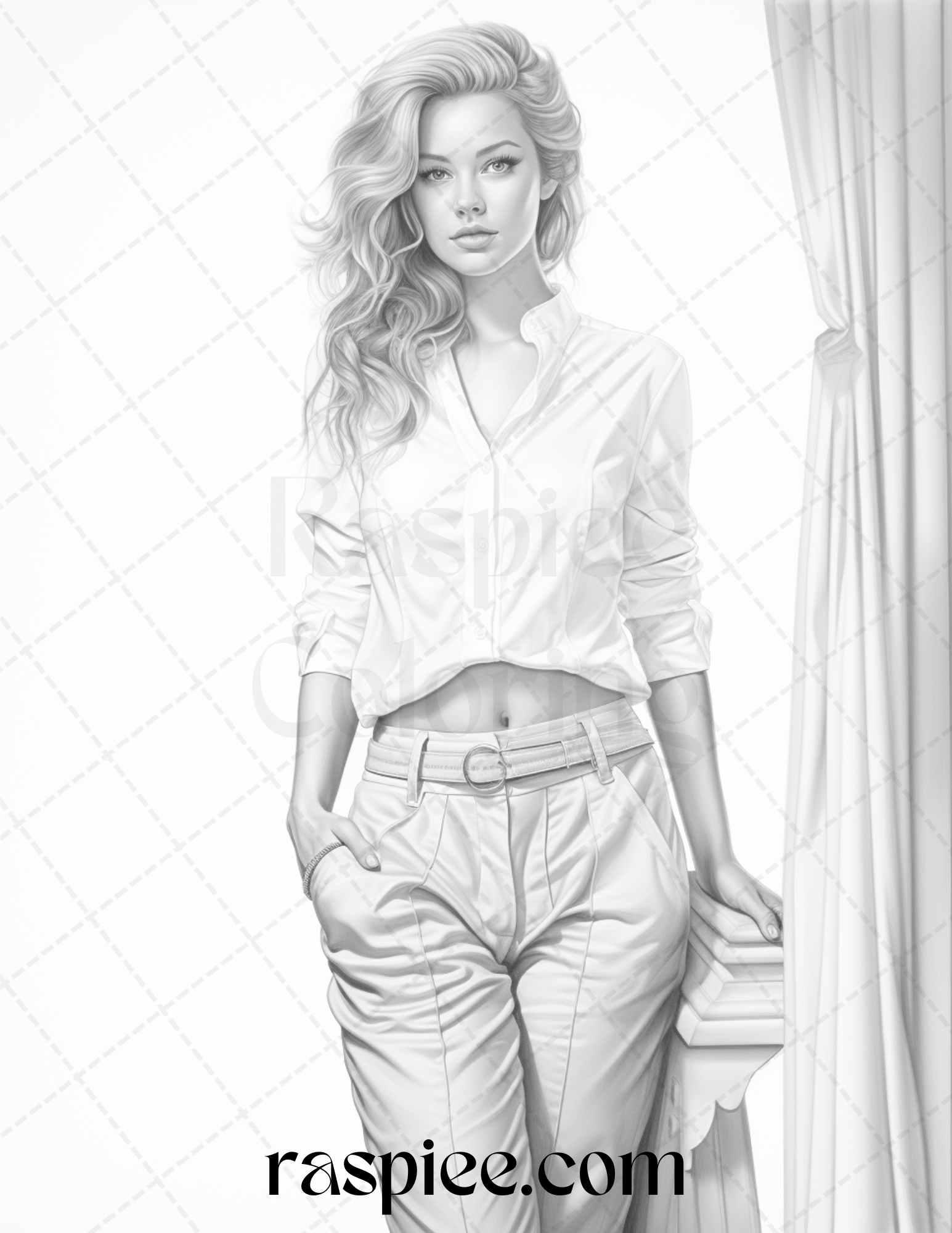Fashion Show Grayscale Coloring Pages Printable for Adults, PDF File Instant Download