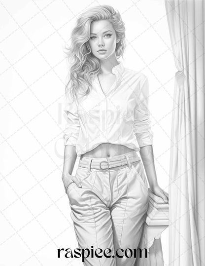 Fashion Show Grayscale Coloring Pages Printable for Adults, PDF File Instant Download