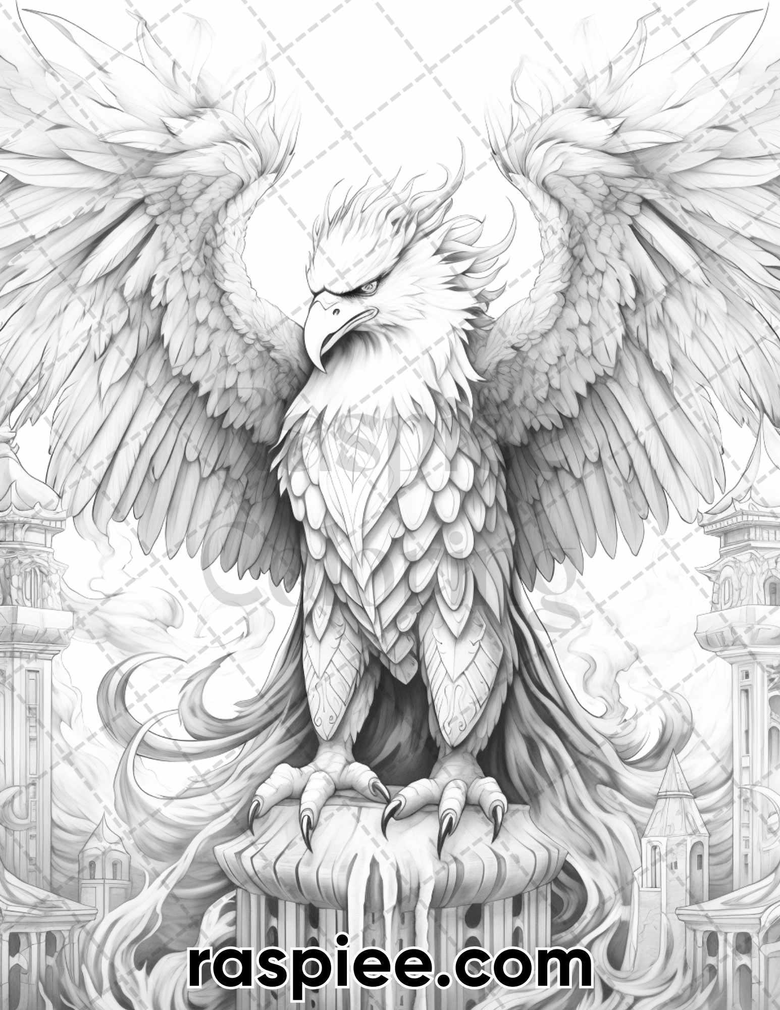 60 Mythical Creatures Grayscale Coloring Pages for Adults, Printable PDF Instant Download
