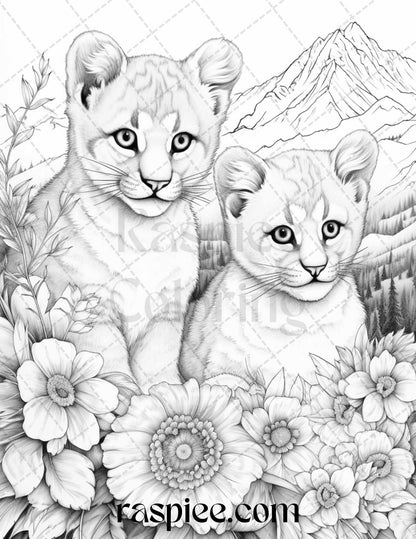 Autumn Animals Grayscale Coloring Pages for Adults and Kids, Printable PDF File Instant Download