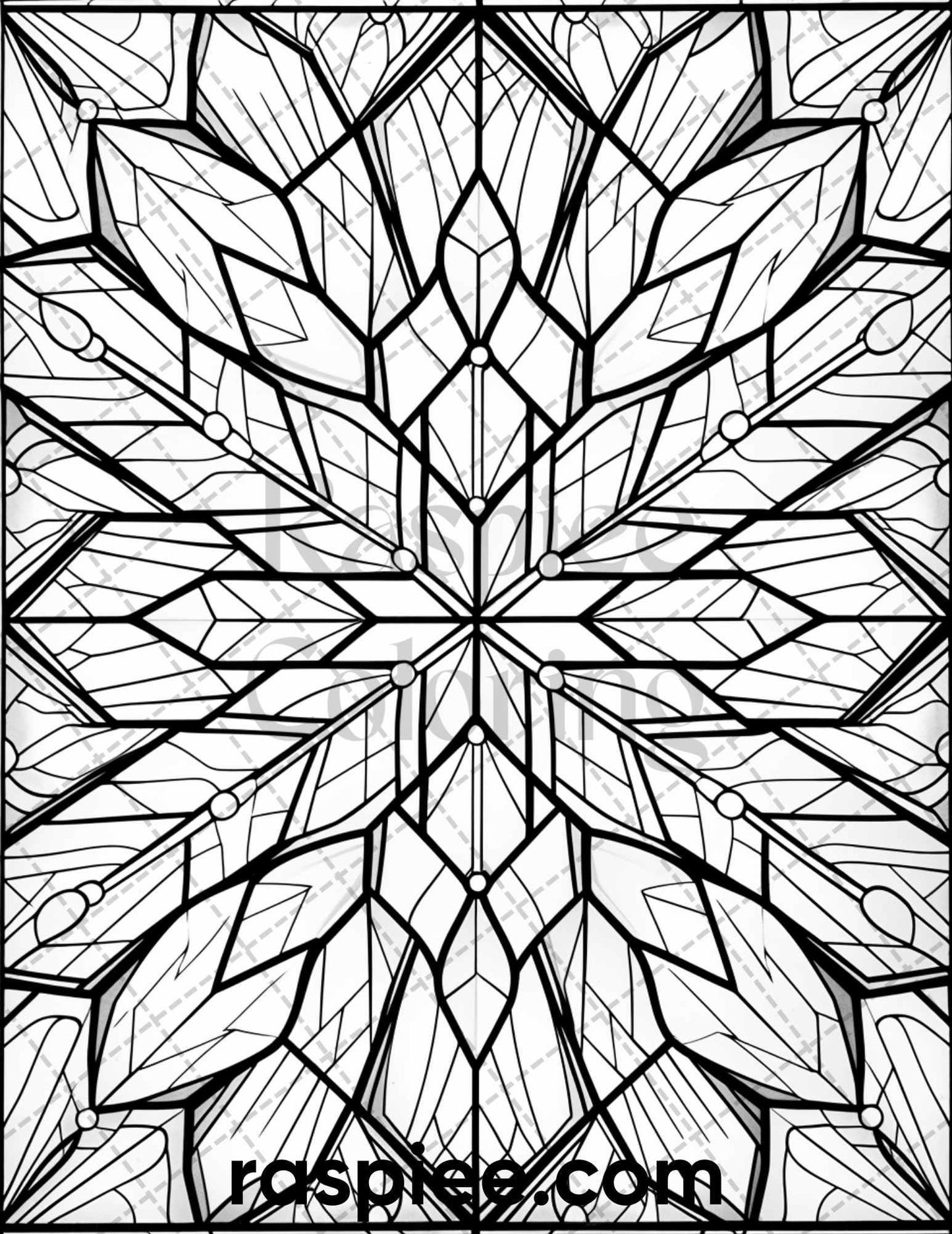 50 Christmas Stained Glass Grayscale Coloring Pages for Adults, Printable PDF File Instant Download