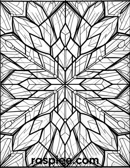 50 Christmas Stained Glass Grayscale Coloring Pages for Adults, Printable PDF File Instant Download