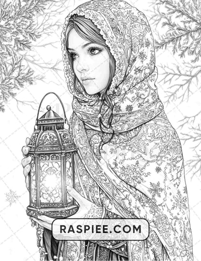57 Winter Fairytale Portraits Adult Coloring Pages