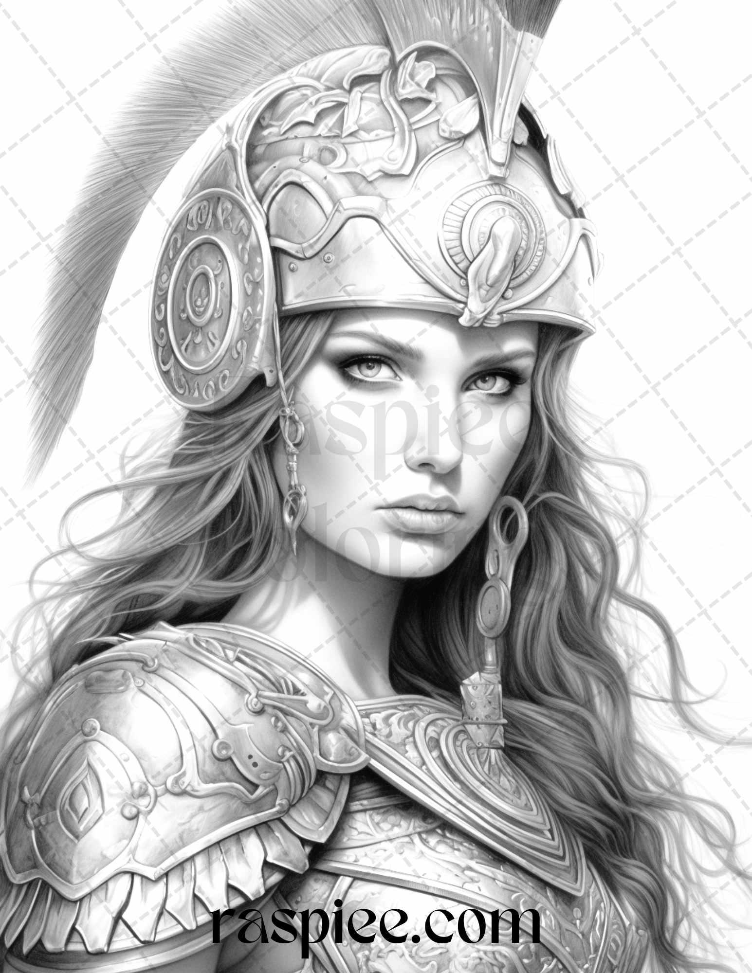 Greek Women Warriors Grayscale Coloring Pages for Adults, Printable PDF File Instant Download