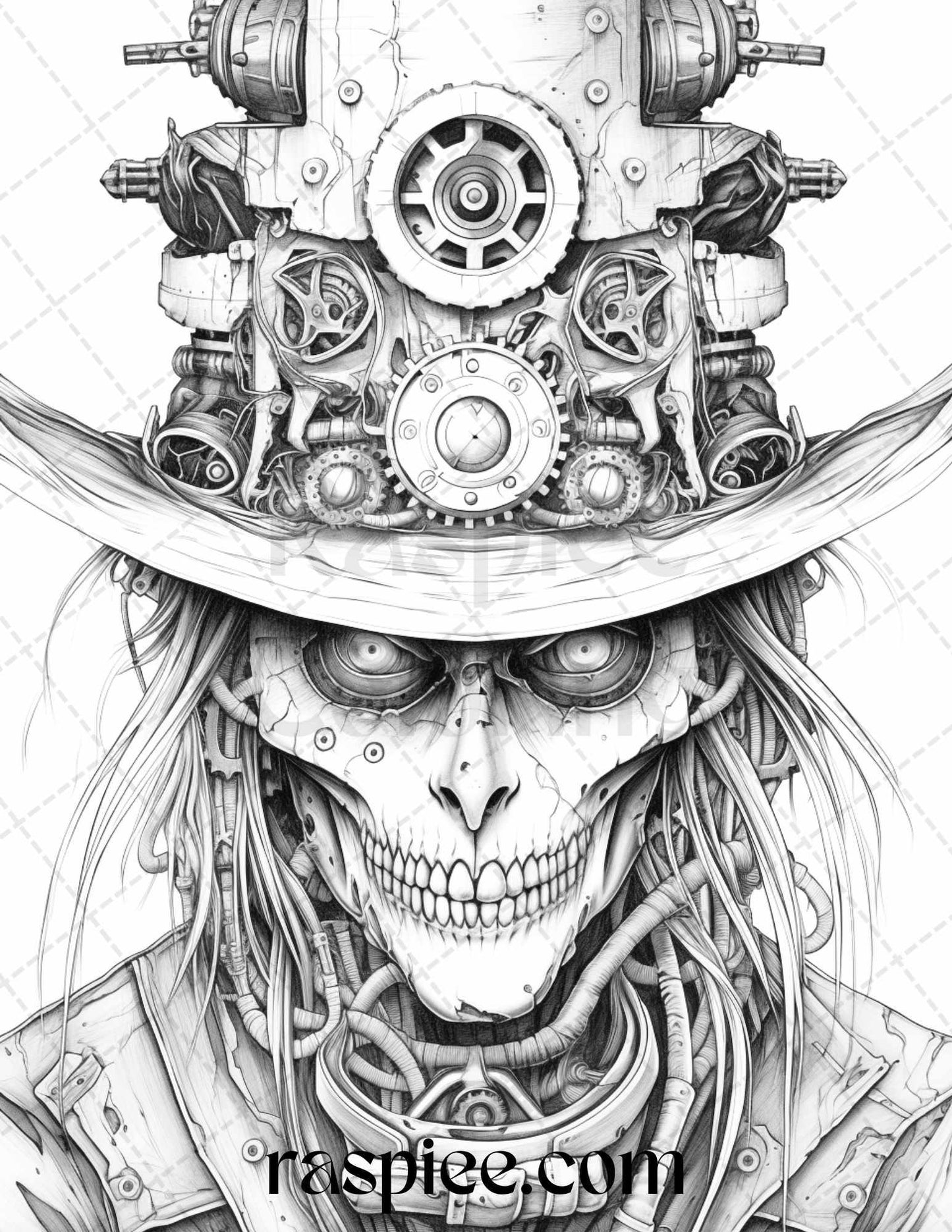 53 Scary Steampunk Scarecrows Grayscale Coloring Pages Printable for Adults, PDF File Instant Download