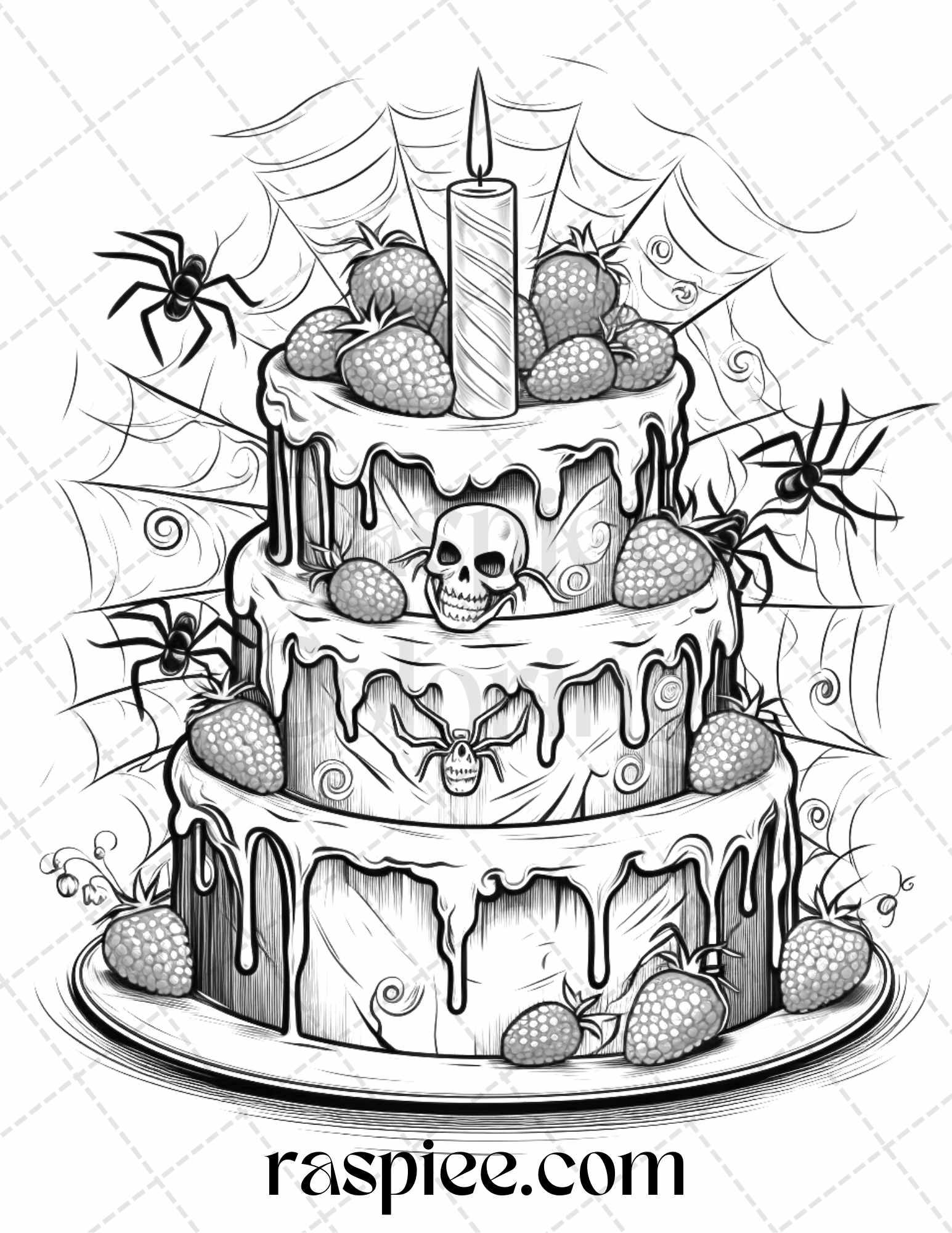 68 Halloween Spooky Desserts Grayscale Coloring Pages Printable for Adults, PDF File Instant Download