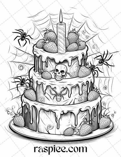 68 Halloween Spooky Desserts Grayscale Coloring Pages Printable for Adults, PDF File Instant Download
