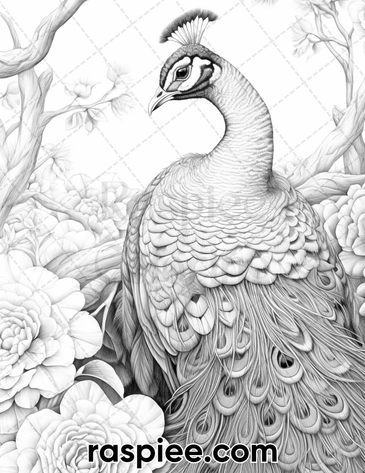 60 Spring Birds Grayscale Adult Coloring Pages, Printable PDF Instant Download