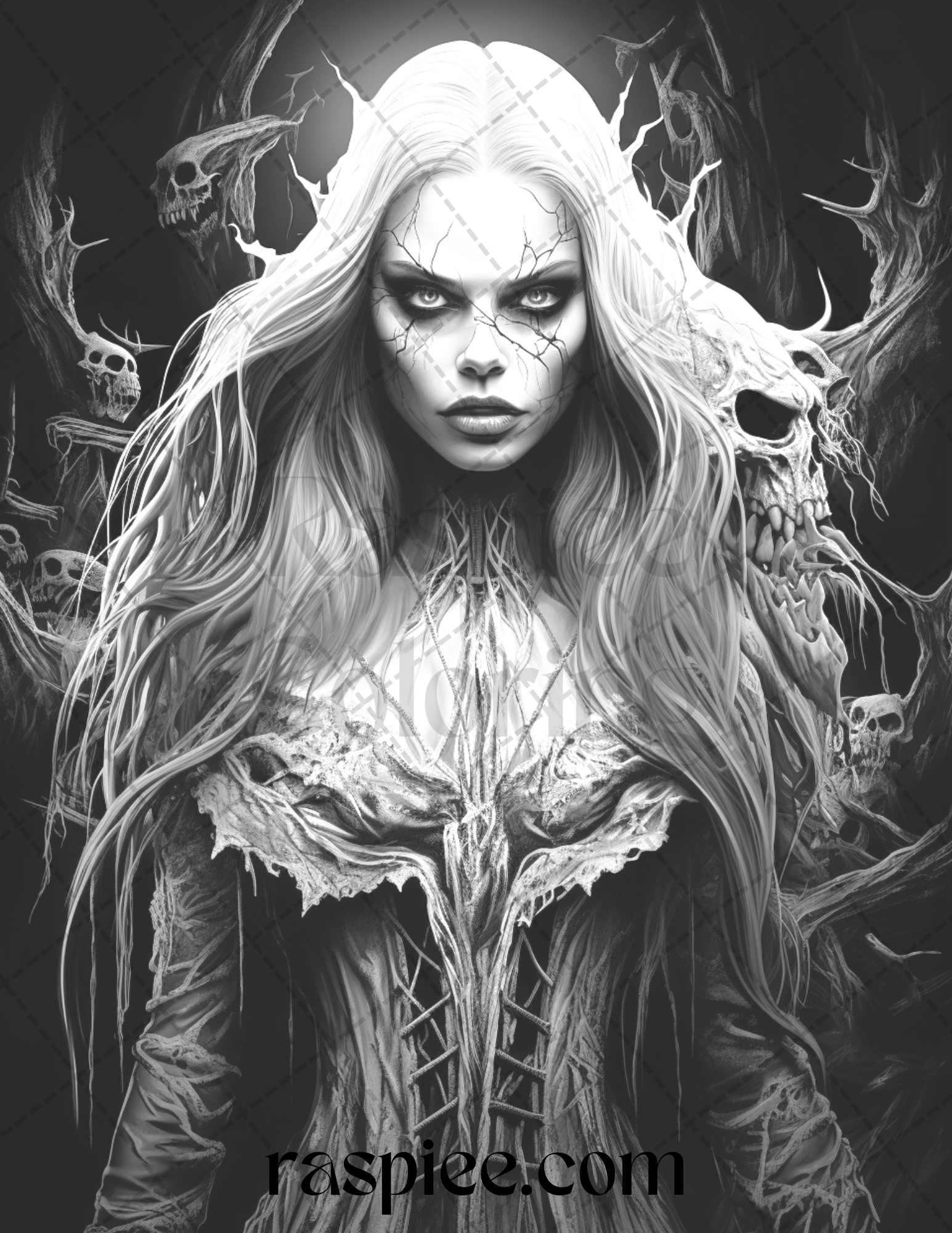 60 Halloween Vampire Grayscale Coloring Pages Printable for Adults, PDF File Instant Download