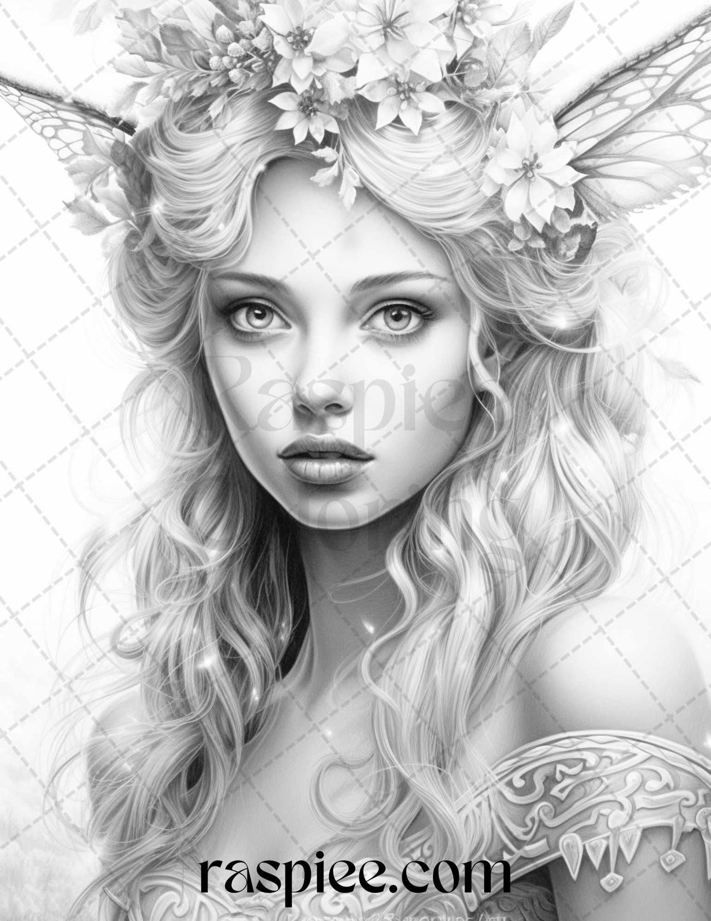 50 Winter Fairy Grayscale Coloring Pages Printable for Adults, PDF File Instant Download