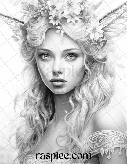 50 Winter Fairy Grayscale Coloring Pages Printable for Adults, PDF File Instant Download