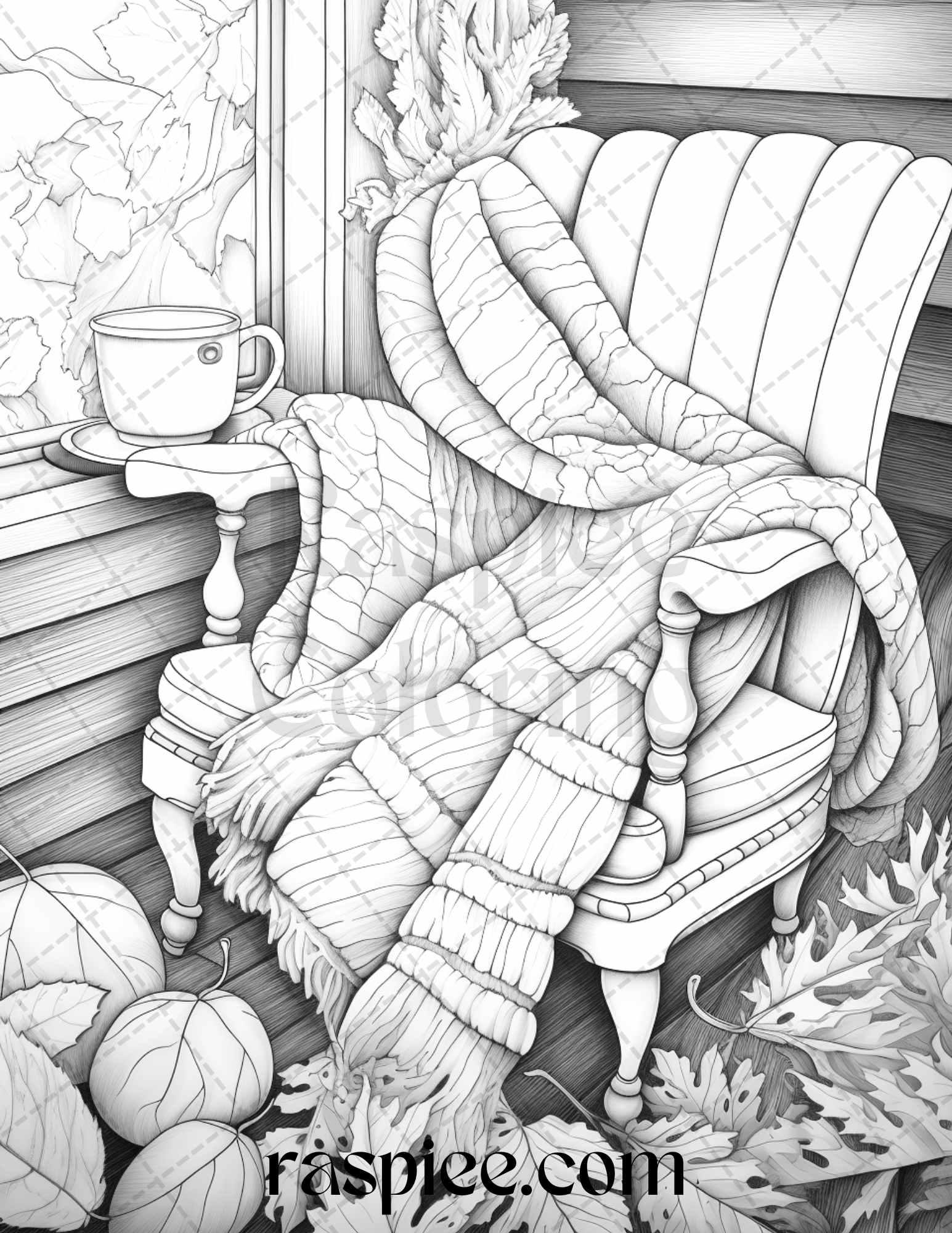 Autumn Vibes Grayscale Coloring Pages Printable for Adults, PDF File Instant Download