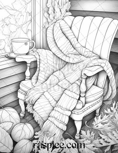 Autumn Vibes Grayscale Coloring Pages Printable for Adults, PDF File Instant Download