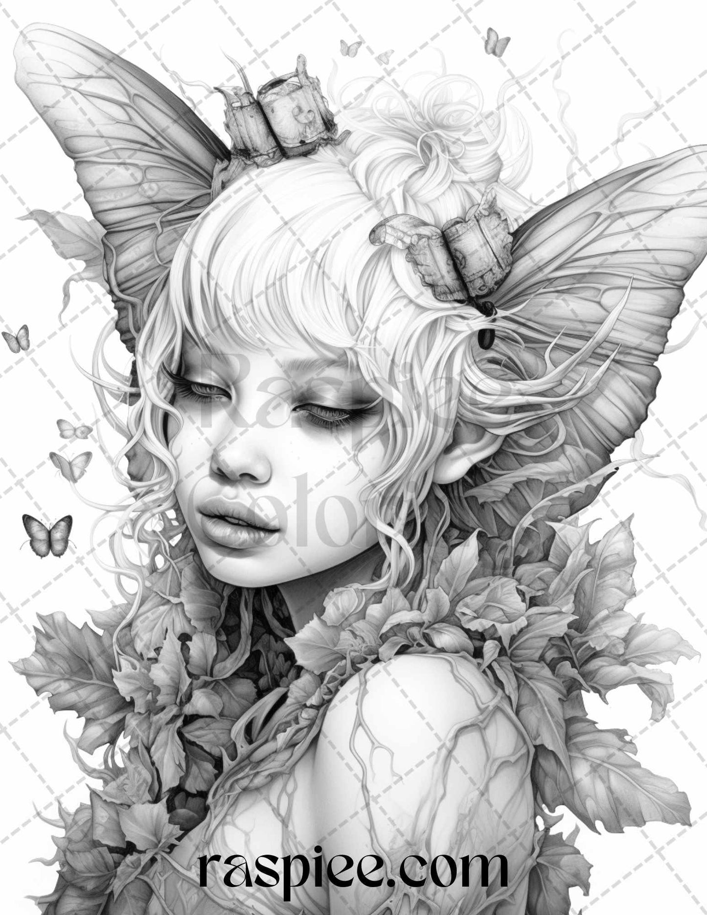 60 Halloween Zombie Fairy Grayscale Coloring Pages Printable for Adults, PDF File Instant Download