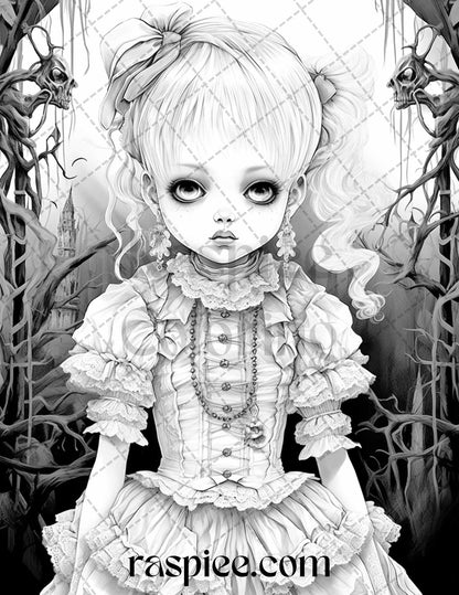 50 Scary Victorian Dolls Grayscale Coloring Pages Printable for Adults, PDF File Instant Download