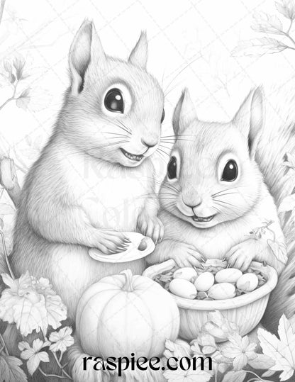 52 Adorable Squirrels Grayscale Coloring Pages Printable for Adults Kids, PDF File Instant Download