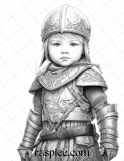 58 Little Viking Girls Boys Portrait Grayscale Coloring Pages Printable, PDF File Instant Download