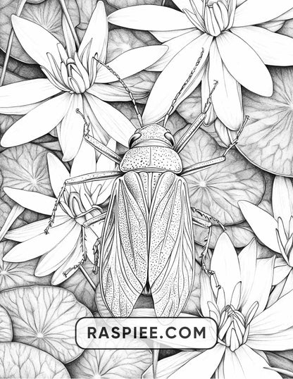 Insects and Flowers Adult Coloring Pages