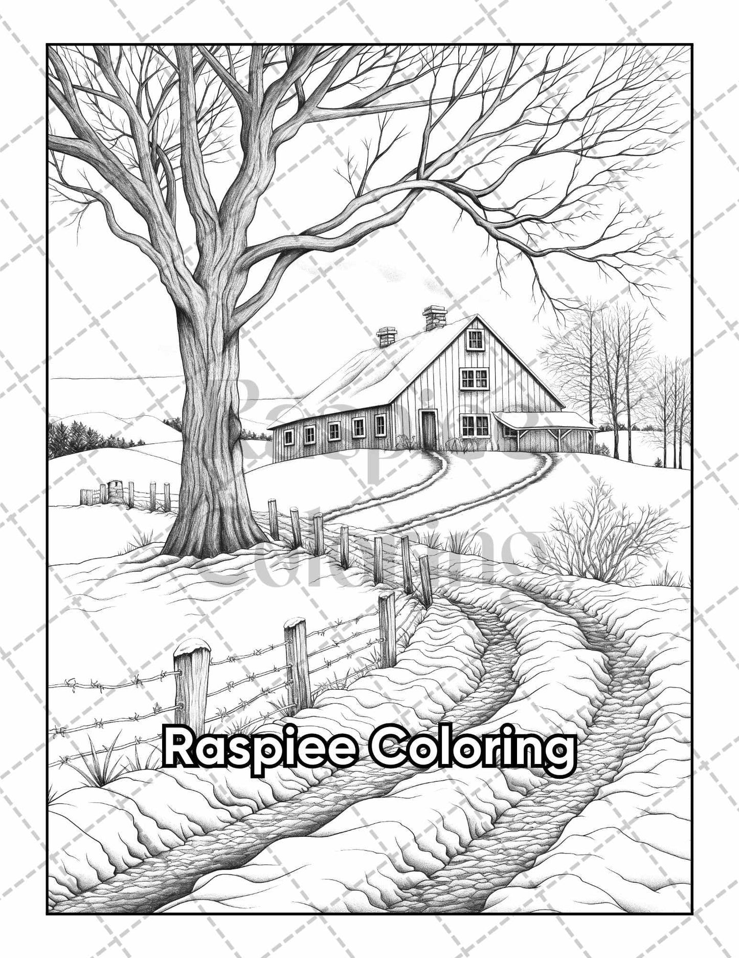 50 Country Farm Scenes Adult Coloring Pages Printable PDF Instant Download