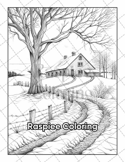 50 Country Farm Scenes Adult Coloring Pages Printable PDF Instant Download