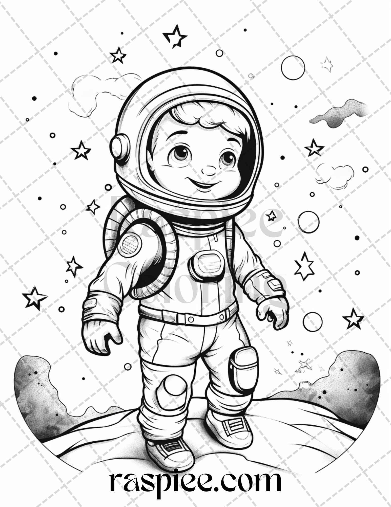 50 Cute Astronaut Adventures Coloring Pages Printable for Kids, PDF File Instant Download