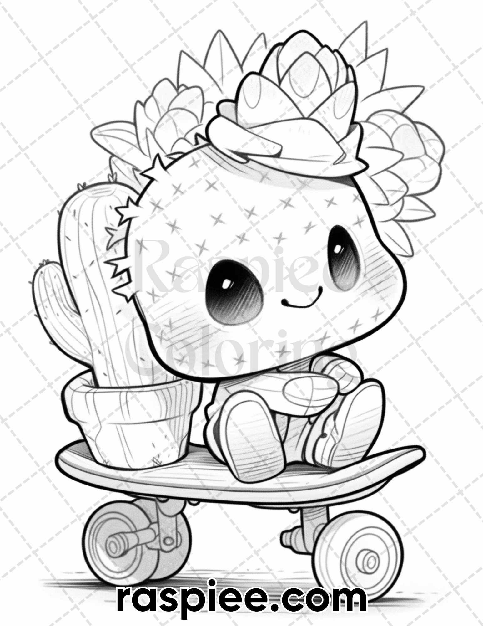 60 Cute Cactus Adventure Grayscale Coloring Pages for Adults, Printable PDF Instant Download