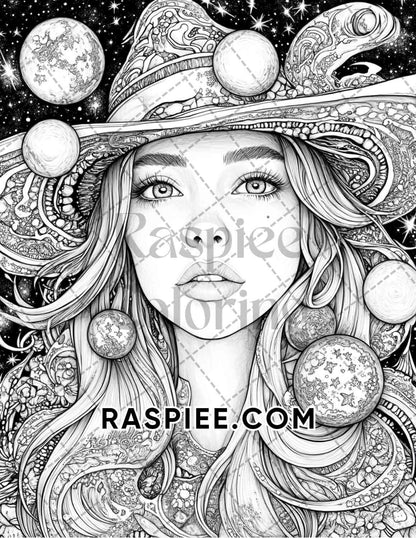Enchanted Witches Adult Coloring Pages Printable PDF Instant Download