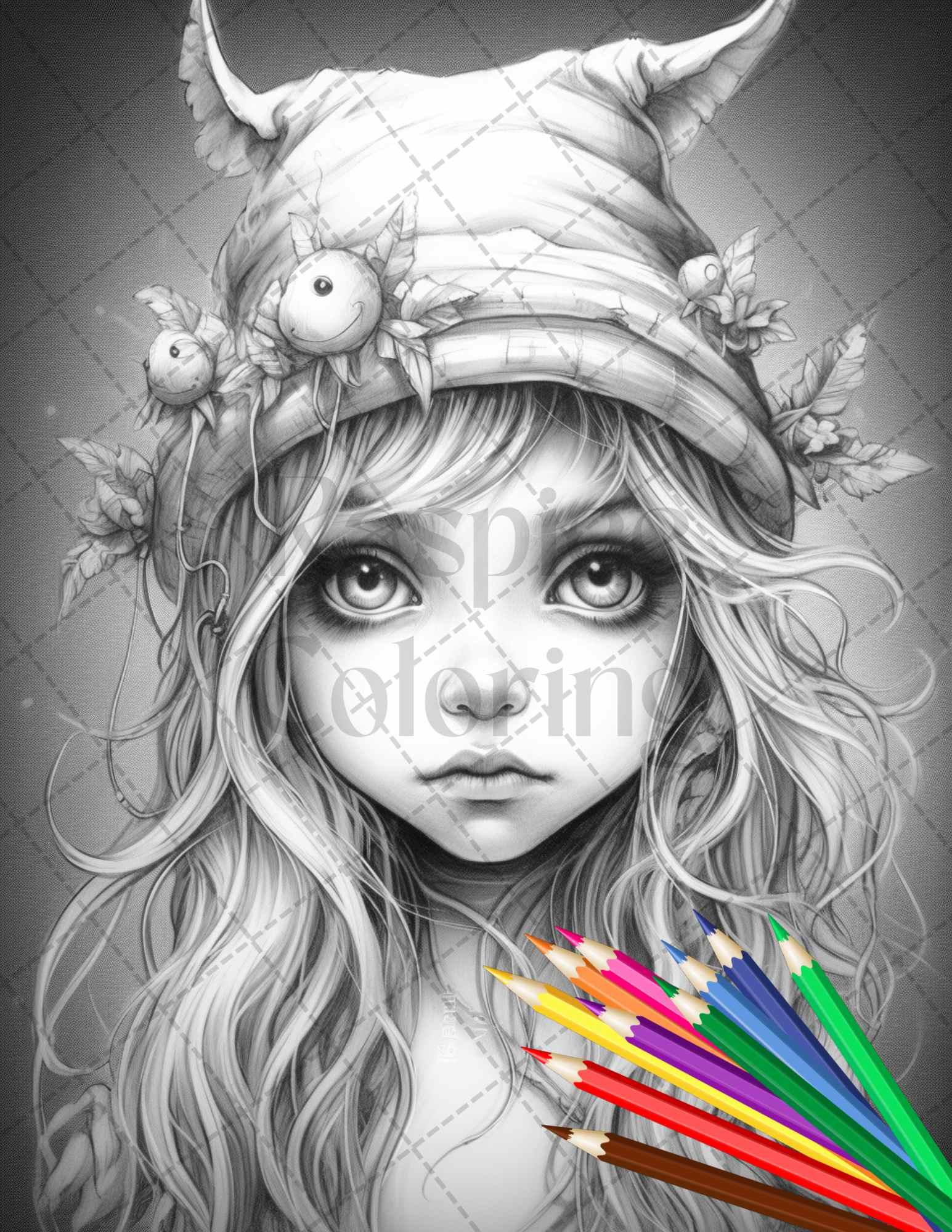 41 Adorable Gnome Girls Grayscale Coloring Pages Printable for Adults and Kids, PDF File Instant Download