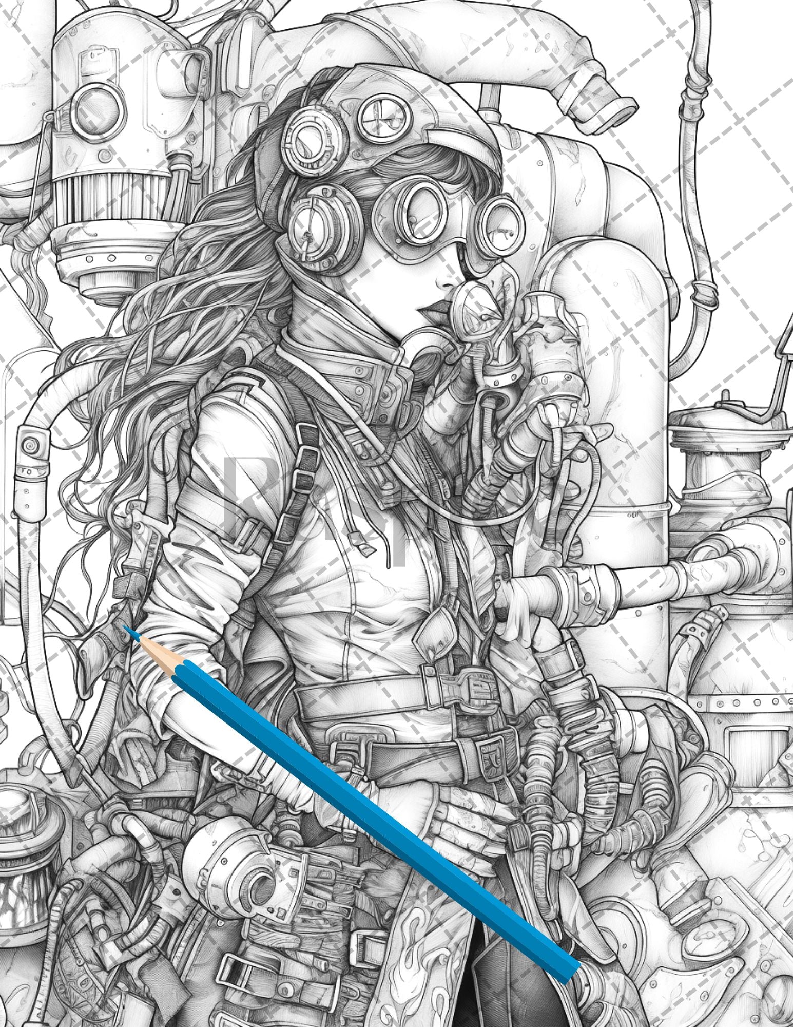 30 Steampunk Girls Coloring Pages Printable for Adults, Victorian Inspired Adult Grayscale Coloring Book, PDF File Download