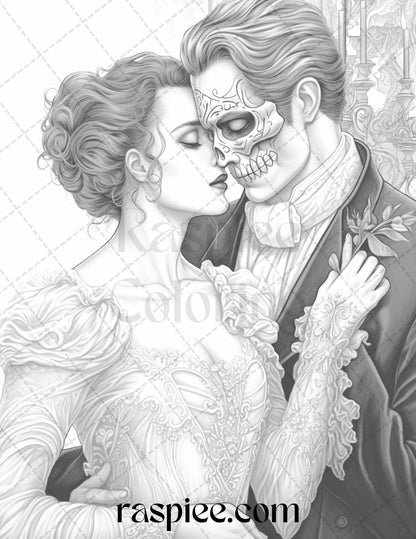 Phantom of the Opera Grayscale Coloring Pages Printable for Adults, PDF File Instant Download