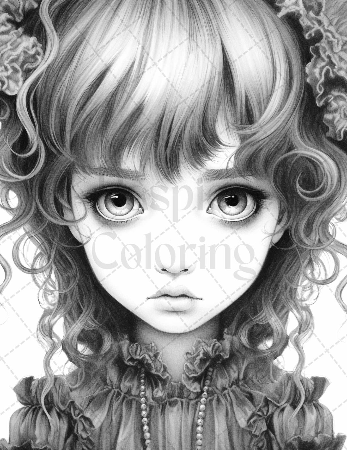 60 Adorable Gothic Girls Grayscale Coloring Pages Printable for Adults, PDF File Instant Download