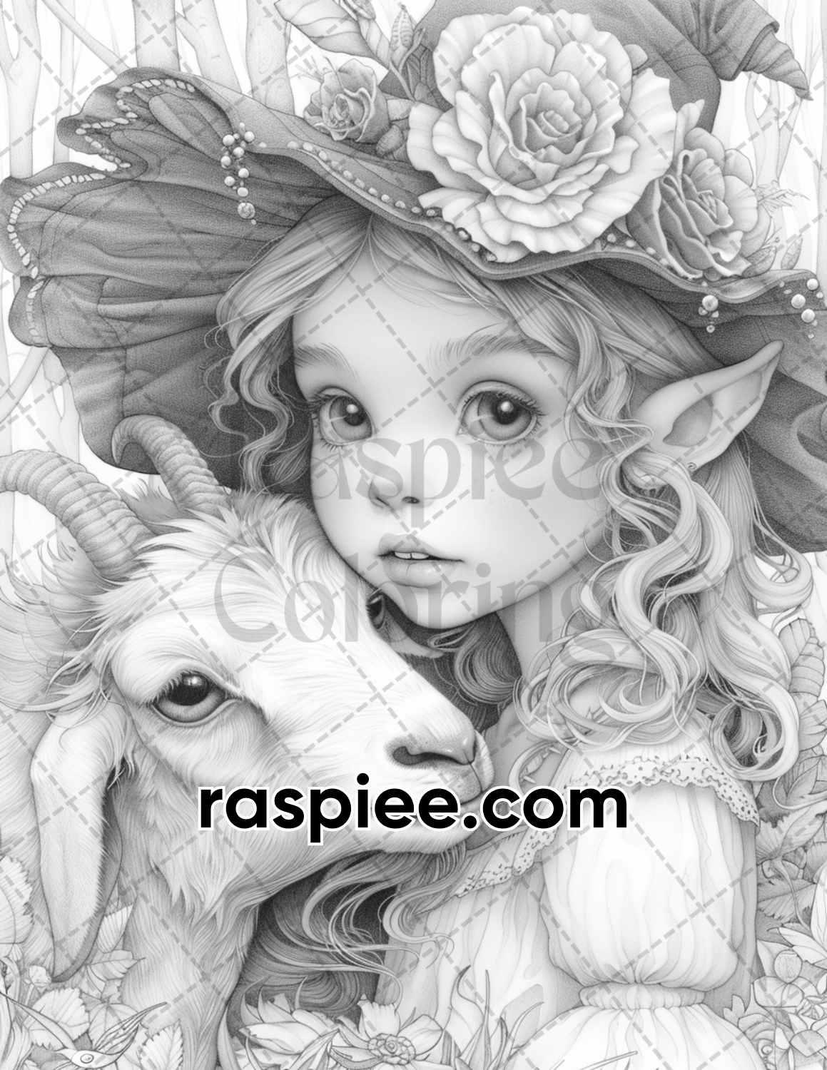52 Elves Animal Kingdom Grayscale Adult Coloring Pages, Printable PDF Instant Download