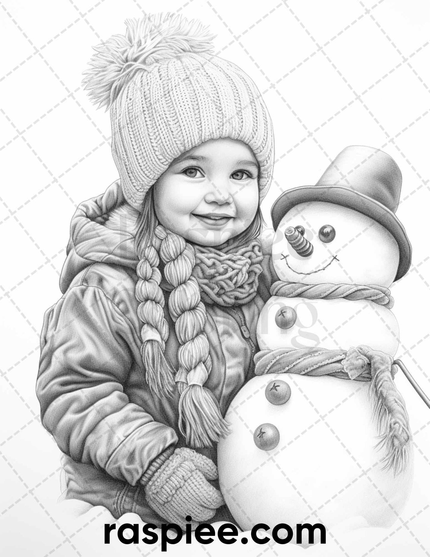 50 Baby Winter Portrait Grayscale Coloring Pages Printable for Adults, PDF File Instant Download
