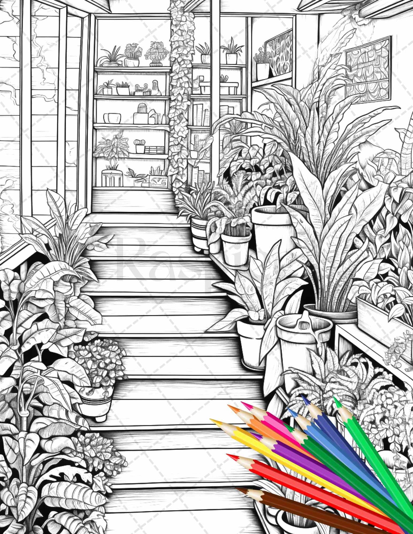38 Indoor Houseplants Coloring Pages Printable for Adults, Grayscale Coloring Page, PDF File Instant Download