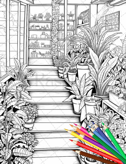 38 Indoor Houseplants Coloring Pages Printable for Adults, Grayscale Coloring Page, PDF File Instant Download