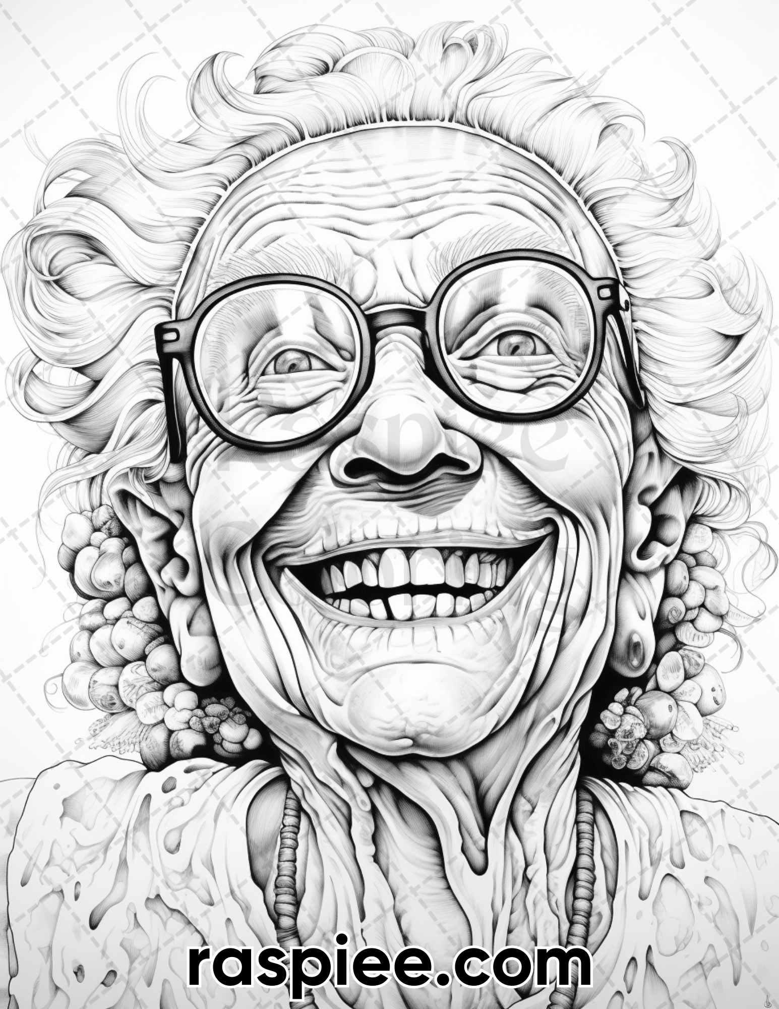 50 Funny Grandma Grayscale Coloring Pages for Adults, Printable PDF Instant Download