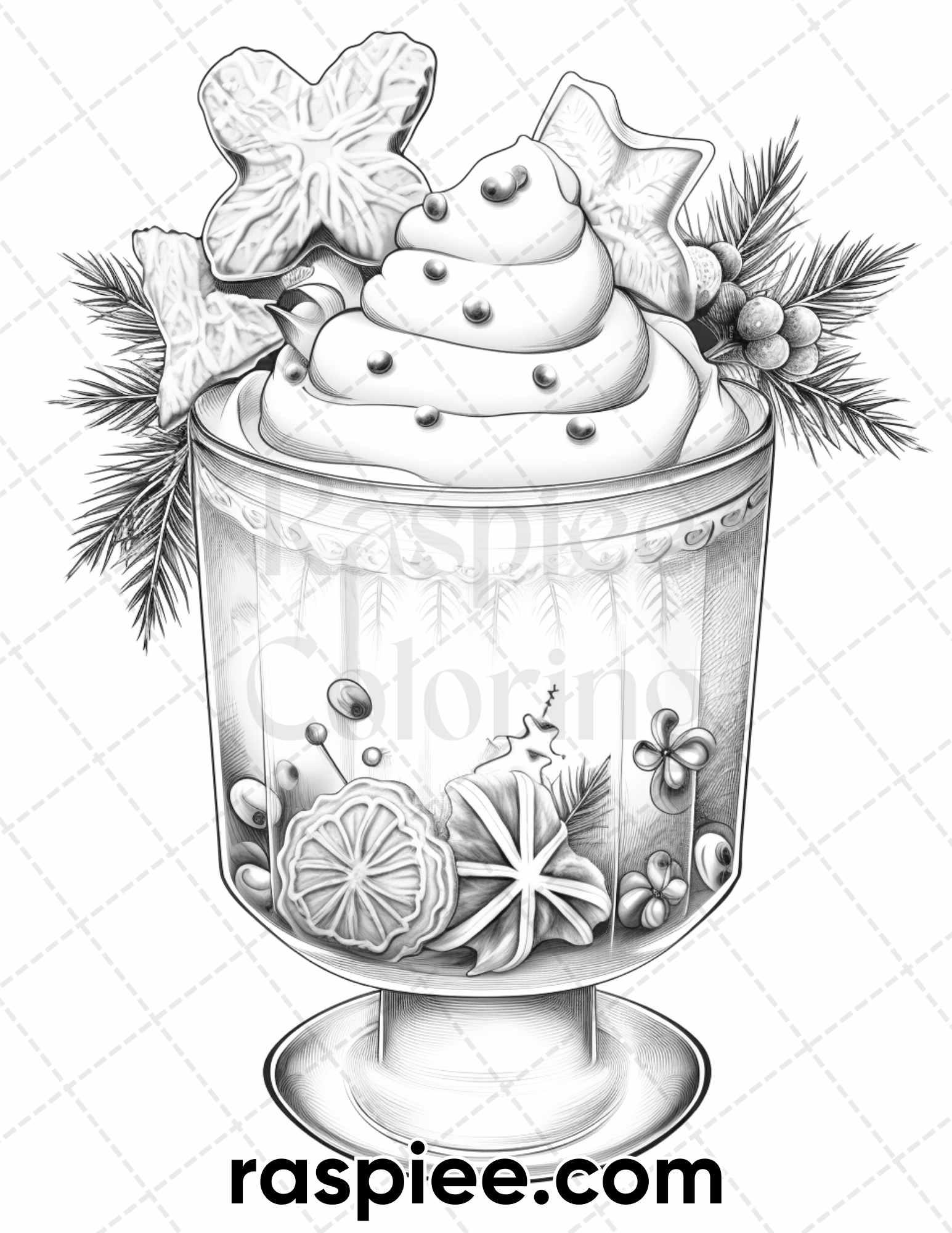 77 Christmas Desserts Grayscale Coloring Pages for Adults, Printable PDF Instant Download