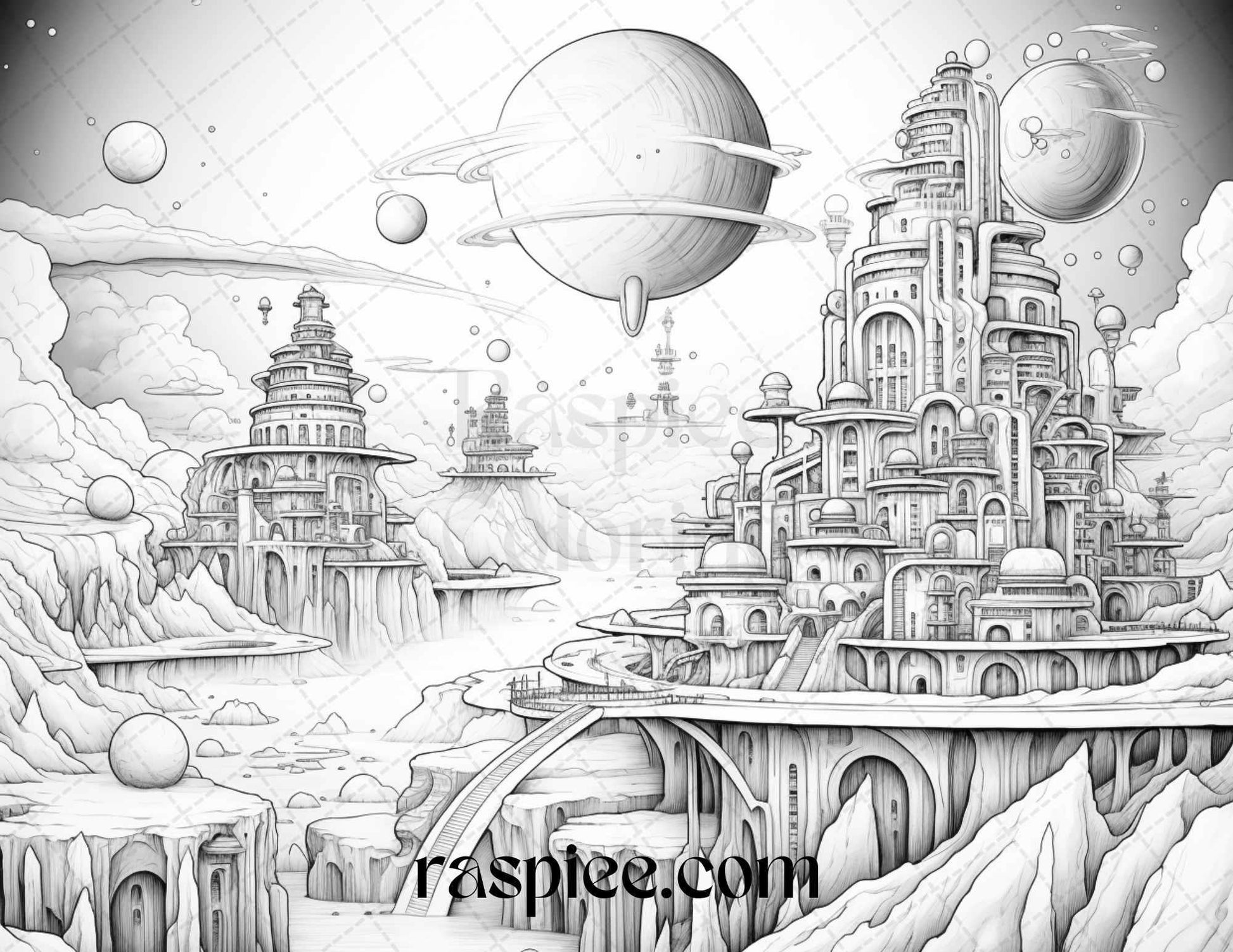 55 Celestial Landscapes Grayscale Coloring Pages Printable for Adults, PDF File Instant Download