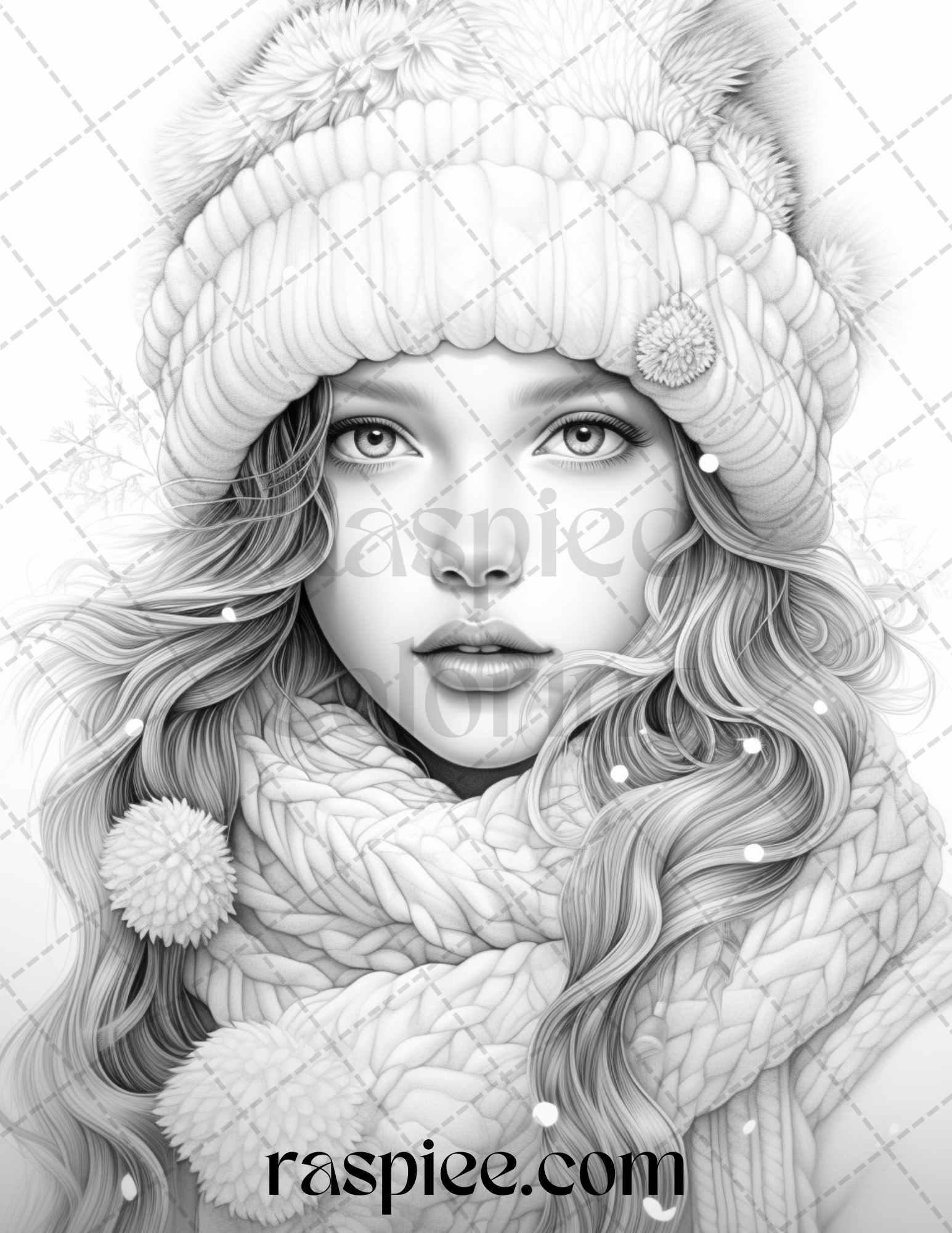 60 Beautiful Winter Girls Grayscale Coloring Pages Printable for Adults, PDF File Instant Download