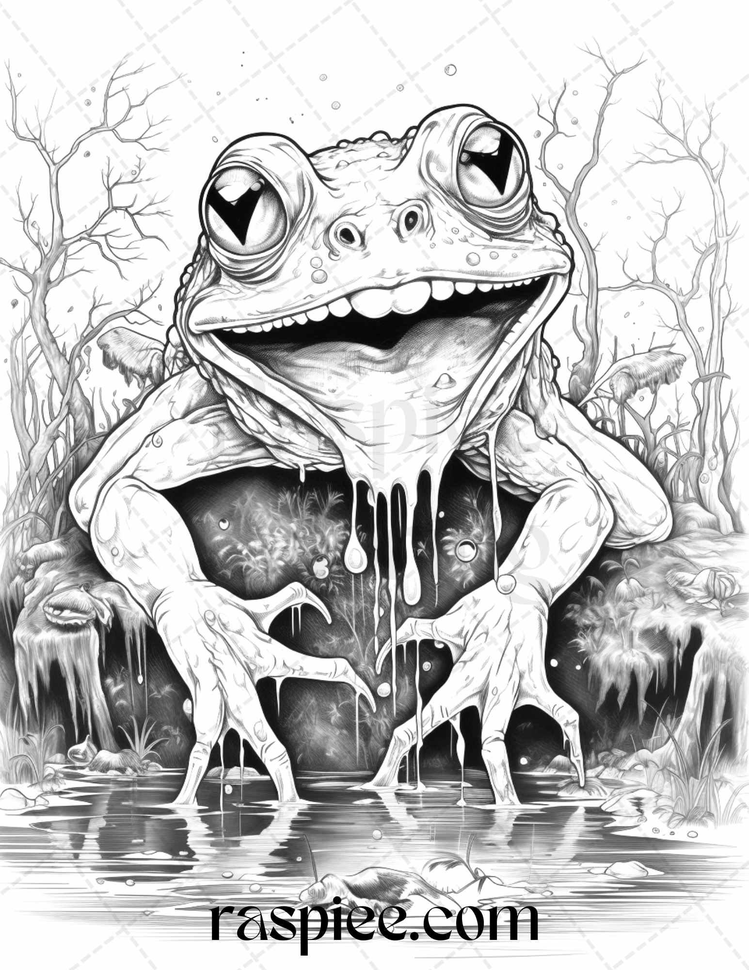 66 Horror Zombie Animals Grayscale Coloring Pages Printable for Adults, PDF File Instant Download