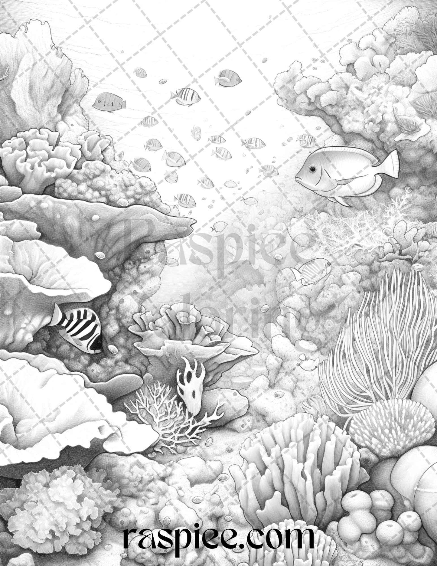 Ocean Life Grayscale Coloring Pages Printable for Adults Relaxation and Creativity, PDF File Instant Download