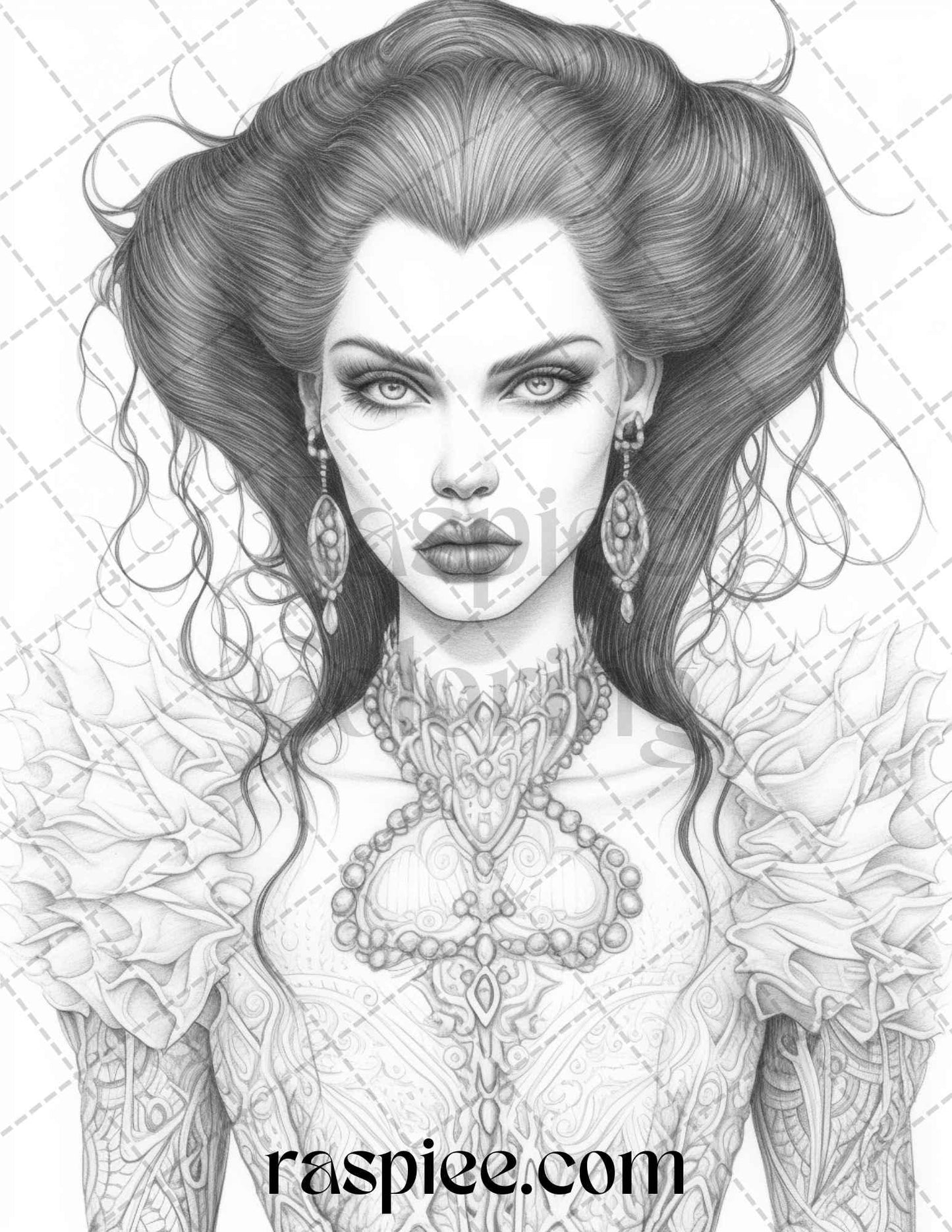 Bewitching Vampires Grayscale Coloring Pages Printable for Adults, PDF File Instant Download